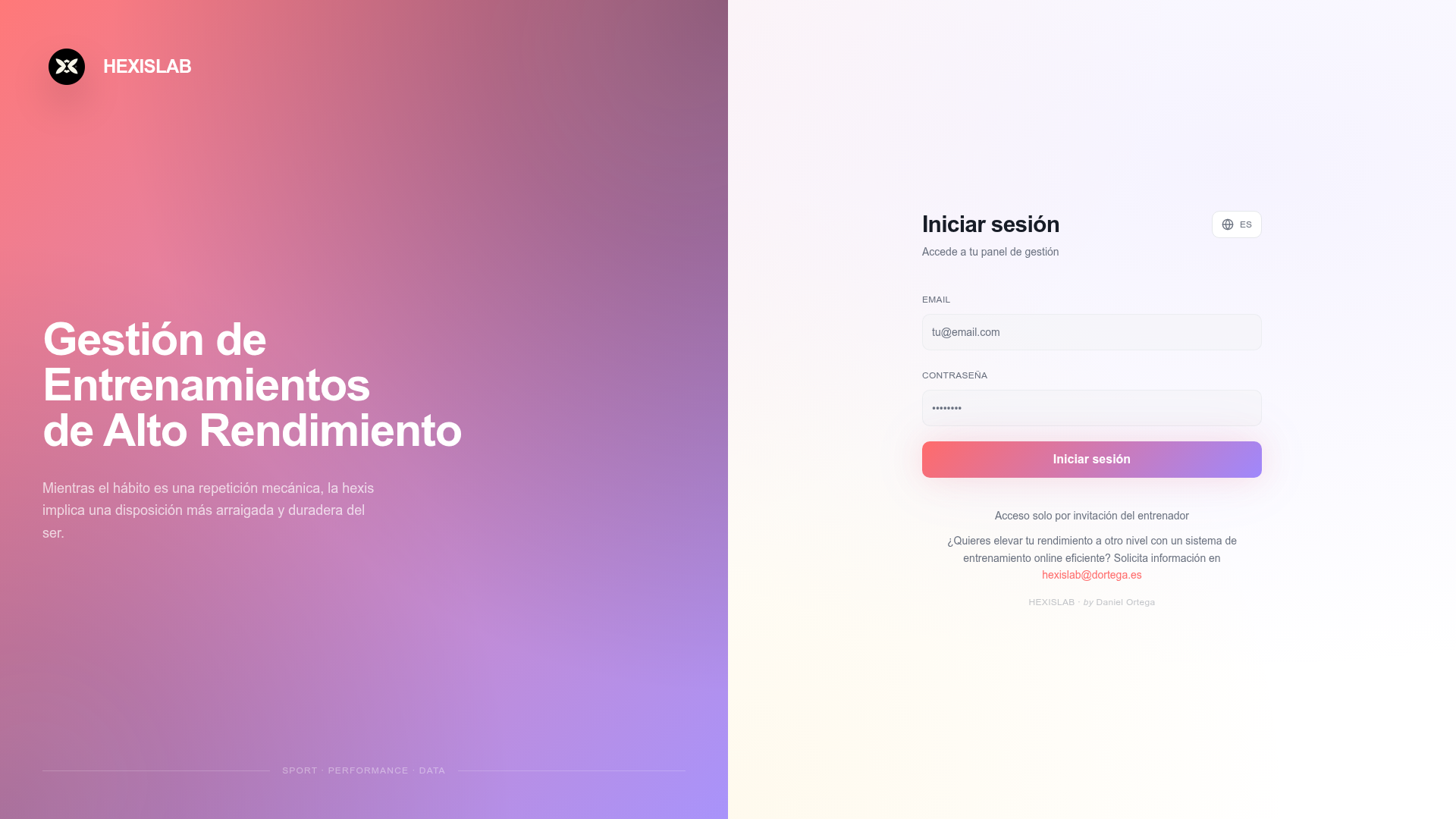 Plataforma HEXISLAB — gestión de entrenamientos de alto rendimiento
